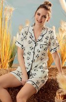 Seamlife Homewear - Dames Pyjama Set -BIO- Shortama - Wit Roos - (M)
