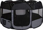 Ren voor puppy's, hondenren, dierenren, opvouwbaar, voor binnen en buiten, zwart/grijs.