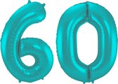 Folieballon 60 jaar metallic pastel aqua mat 86cm