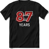 87 Years - Feest kado T-Shirt Heren / Dames - Rood / Grijs - Perfect Verjaardag Cadeau Shirt - grappige Spreuken, Zinnen en Teksten. Maat XXL