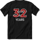 32 Years - Feest kado T-Shirt Heren / Dames - Rood / Grijs - Perfect Verjaardag Cadeau Shirt - grappige Spreuken, Zinnen en Teksten. Maat 3XL