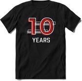 10 Years - Feest kado T-Shirt Heren / Dames - Rood / Grijs - Perfect Verjaardag Cadeau Shirt - grappige Spreuken, Zinnen en Teksten. Maat M