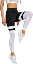 Levabe Dames Sportlegging - Yoga pants - Gym suit - elastische band - sportkleding - hardloop - Fitness - Zwart/wit - Maat S