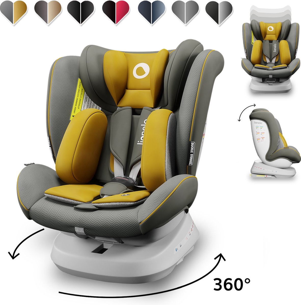 Lionelo Bastiaan One - autostoel - 360° met isoFix (0-36kg) - Groep 0-1-2-3 autostoel voor kinderen van 0 tot 12 jaar