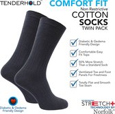Norfolk - 2 paar - 80% Katoen Sokken - Strech+ Extra Wijde Sokken - Tenderhold Comfort Fit - Oedeemvriendelijk - Sokken Heren - Diabetes sokken - Joseph - 43-46 Blauw