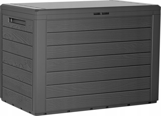 Prosperplast antraciet tuin kussen opbergbox - hout patroon - 190 liter - kunststof - Tuinopbergers