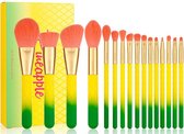 Docolor Professionele make up kwasten set - 16 delig - Met foundation kwast - Met poeder kwast - Met oogschaduw kwast - Ananas - Vegan