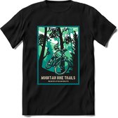 Mountainbike Trails | TSK Studio Mountainbike kleding Sport T-Shirt | Zeeblauw - Groen | Heren / Dames | Perfect MTB Verjaardag Cadeau Shirt Maat M