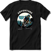 Adventure | TSK Studio Mountainbike kleding Sport T-Shirt | Blauw - Oranje | Heren / Dames | Perfect MTB Verjaardag Cadeau Shirt Maat 3XL