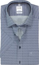 OLYMP Tendenz modern fit overhemd - korte mouw - blauw met wit dessin - Strijkvriendelijk - Boordmaat: 38