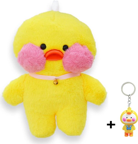 Afbeelding van het spel Lalafanfan knuffel eend + leuke sleutelhanger - Duck - pasen - knuffel - Knuffel Eend - Pluche - Paper Duck - Paperduck - Kawaii - 30cm