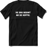 De dag begint na de koffie T-Shirt Heren / Dames - Perfect koffie ochtend Shirt cadeau - koffiebonen spreuken teksten en grappige zinnen Maat XXL