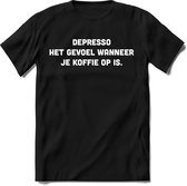 Depresso T-Shirt Heren / Dames - Perfect koffie ochtend Shirt cadeau - koffiebonen spreuken teksten en grappige zinnen Maat L