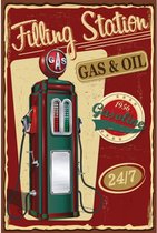 Wandbord - Filling Station Gas And Oil - 20x30cm