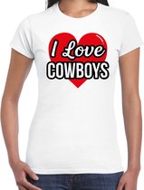 I love Cowboys verkleed t-shirt wit - dames - Western/ Wilde westen thema verkleed outfit / kleding XL