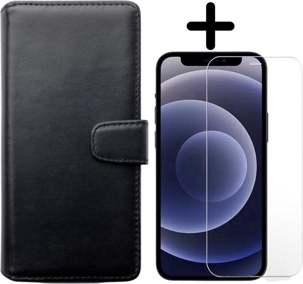 Fooniq Boek Hoesje Zwart + Screenprotector - Geschikt Voor Apple iPhone 12