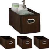 Relaxdays 4x opbergmand bamboe - badkamer mand - stoffen opbergbox - mandje stof - bruin