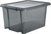 Kunststof opbergbox/opbergdoos grijs transparant L65 x B50 x H36 cm stapelbaar - Voorraad/opberg boxen/bakken met deksel