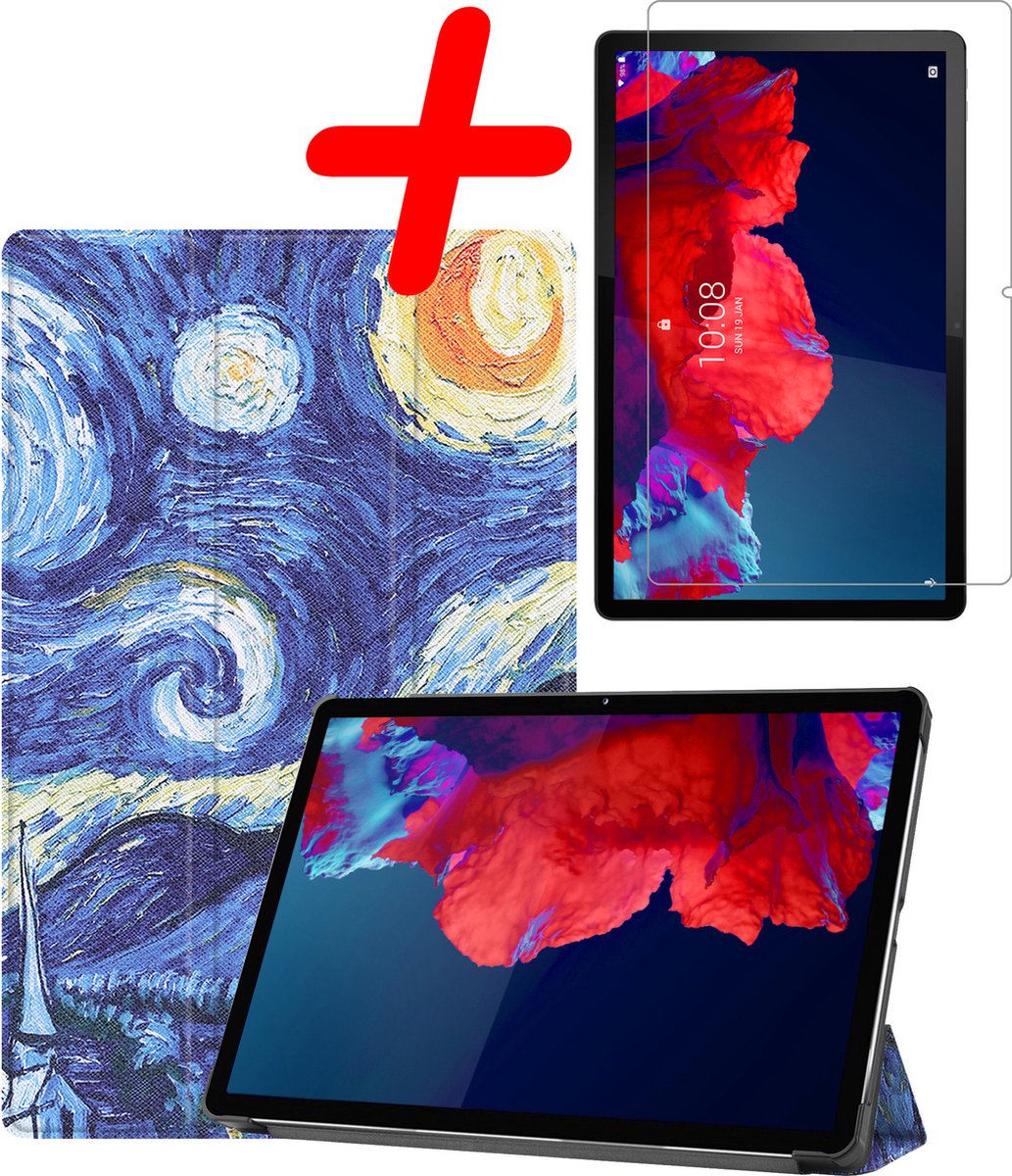Hoesje Geschikt voor Lenovo Tab P11 - Met Screenprotector - Trifold Bookcase - Hard Cover - Hardcover Book Case - Tablet Hoes - Sterrenhemel