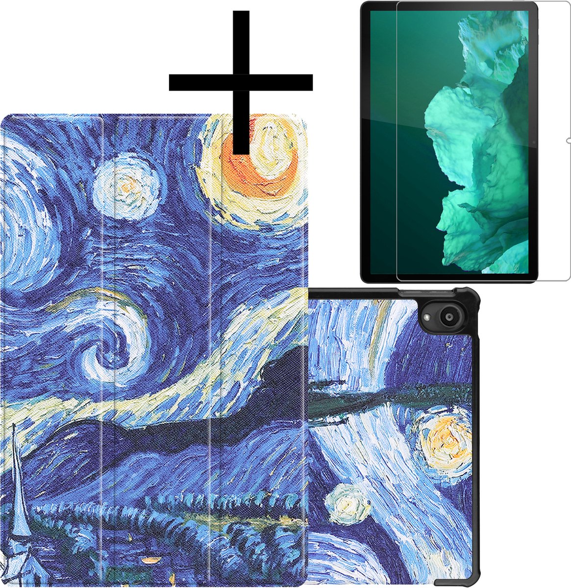 Hoes - Geschikt voor Lenovo Tab P11 - Met Screenprotector - Trifold Bookcase - Hard Cover - Hardcover Book Case - Tablet Hoesje - Sterrenhemel