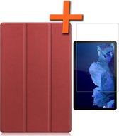 Hoes Geschikt voor Lenovo Tab P11 Hoes Tri-fold Tablet Hoesje Case Met Screenprotector - Hoesje Geschikt voor Lenovo Tab P11 Hoesje Hardcover Bookcase - Donkerrood