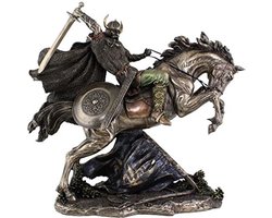 Veronese Design - Viking met Zwaard op een Steigerend Paard - gebronsd beeld - zeer mooi en gedetailleerd!