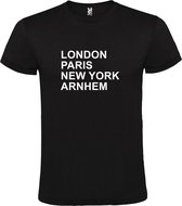 Zwart t-shirt met " London, Paris , New York, Arnhem " print Wit size XS