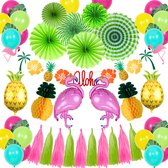 Joya Party® Aloha Zomer Feestpakket | Hawaii Tropical Party Decoratie Versiering | Flamingo en Ananas versiering | Helium Ballonnen | Zomer Feest | BBQ Versiering | 50 Stuks