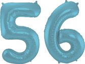 Folieballon 56 jaar metallic pastel blauw mat 86cm