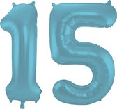 Folieballon 15 jaar metallic pastel blauw mat 86cm