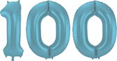 Ballon aluminium 100 ans bleu pastel métallisé mat 86cm
