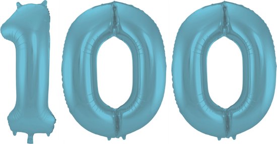 Folieballon 100 jaar metallic pastel blauw mat 86cm