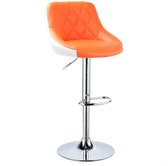 Kamyra® Industriële Lederen Barkruk - Barstoelen met Rugleuning - Verstelbare Zithoogte 60 - 82 cm - Oranje / Wit 37.5 x 47.5 cm