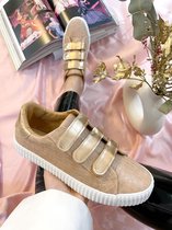 Sneakers met klittenband champagne kleur HY0679 maat 36