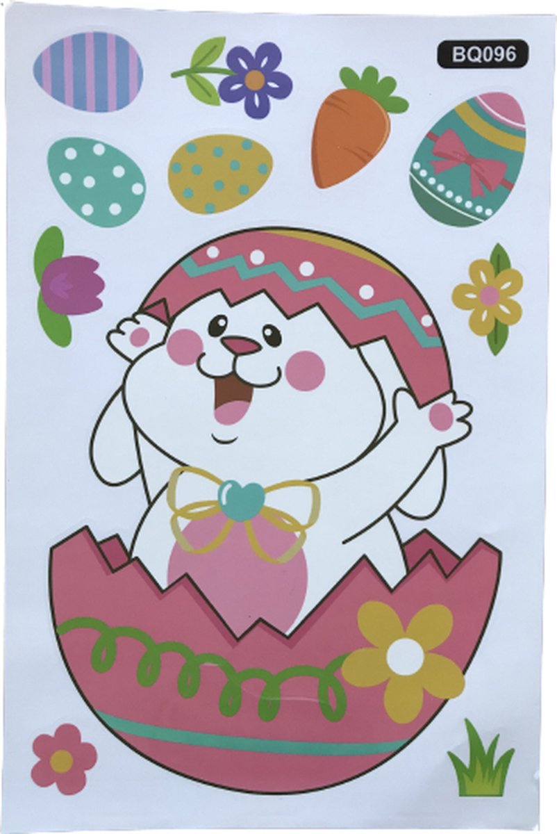 Pasen. Vrolijke paas raamstickers herbruikbaar Paasei set flower