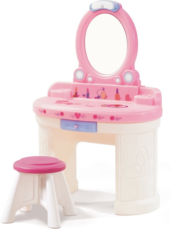 Step2 Fantasy Vanity Kaptafel in Roze - Schminktafel van kunststof voor kinderen - Make up tafel met spiegel en krukje