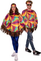 Poncho Hippie multi kleuren one size - Thema feest festival verjaardag party verkleedkleding Toppers 70s and 80s hippie