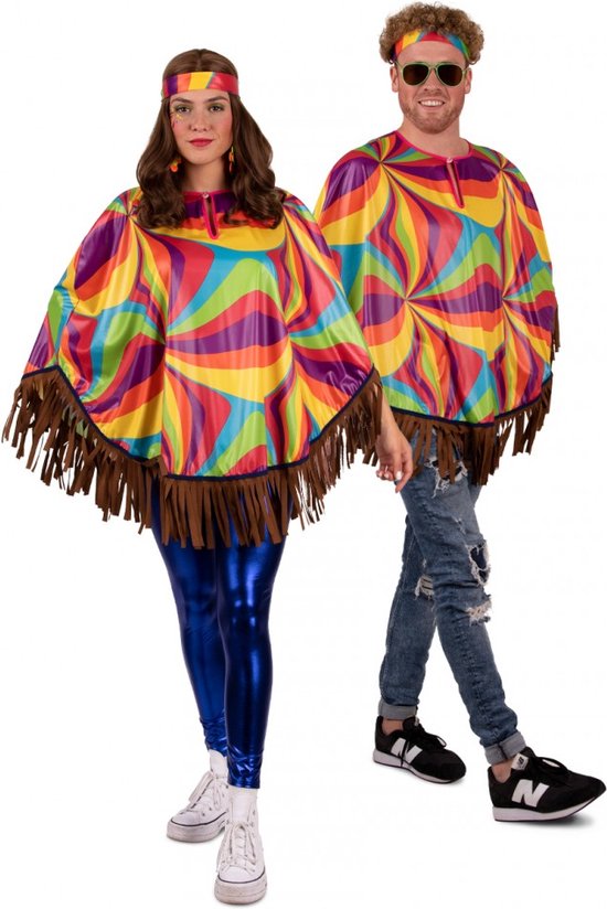 Poncho Hippie Multi Couleurs Taille Unique - Fête à Thema party d'Anniversaire Dress Up