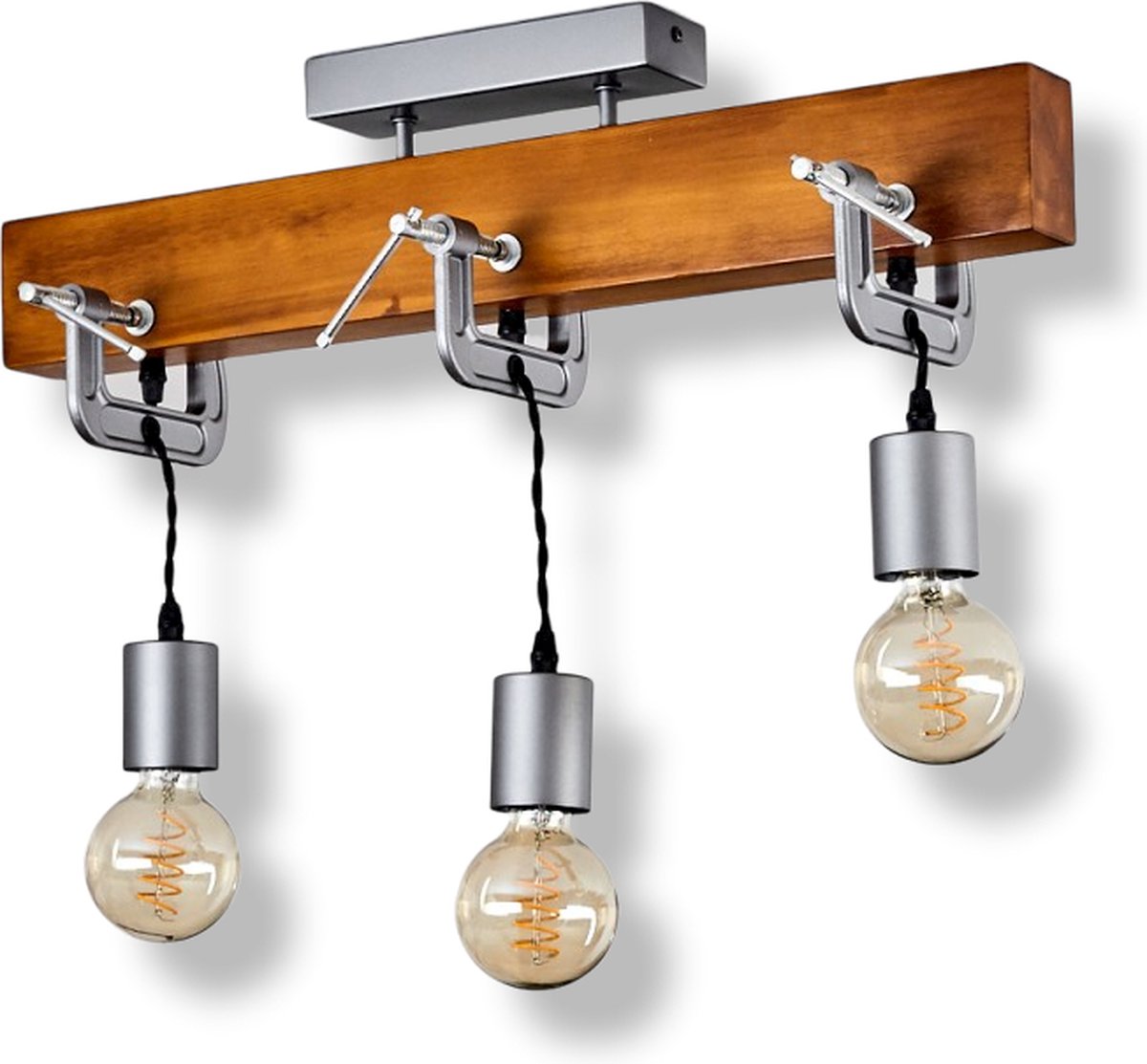 Belanian.nl - vintage Moderne Hanglamp zwart, zilver, donker hout, 3-vlammig Industrieel voor Eetkamer, keuken, slaapkamer, woonkamer