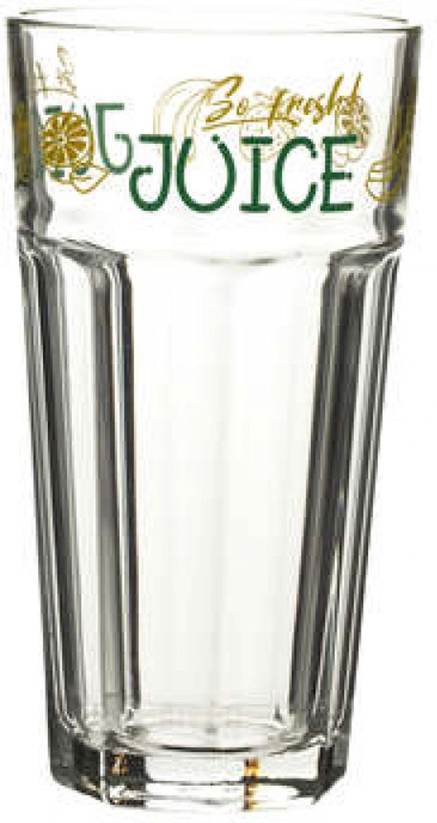 Set van 4 longdrinkglazen/mojitoglazen met opschrift JUICE - 36cl