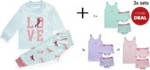 Frogs and Dogs - kinder - meisjes - COMBIDEAL - pyjama en 3x ondergoed sets - paarden - aqua love - maat 92