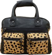 Dames tas met cheetah print – zwart Leer – Tas dames leer – Hand- of schoudertas leer met dierenprint