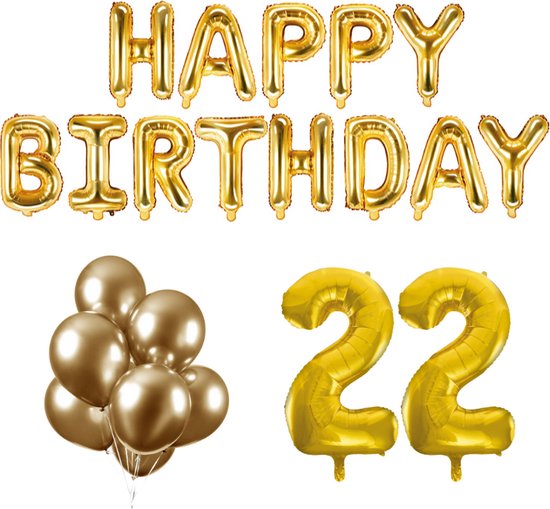 22 jaar Verjaardag Versiering Ballon Pakket Goud | bol.com