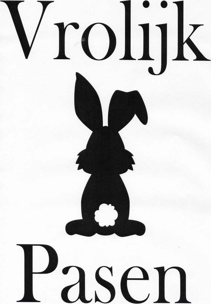 Herbruikbare raamsticker Vrolijk Pasen paashaas - wit - 30x45 cm. - Pasen - statische vinyl-herbruikbaar