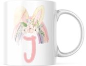 Paas Mok J regenboog konijnen oren | Paas cadeau | Pasen | Paasdecoratie | Pasen Decoratie | Grappige Cadeaus | Koffiemok | Koffiebeker | Theemok | Theebeker