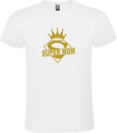 Wit T shirt met print van "Super Mom " print Goud size XXXXXL