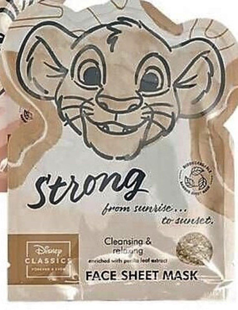 Face sheet mask Lion King - Disney classics- gezichtsmasker leeuwenkoning Simba - biologisch afbreekbaar bamboe masker