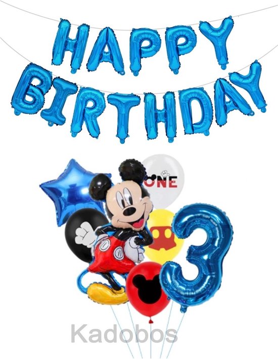 Mickey Mouse ballonnen set verjaardag 3 jaar - Folie ballon - Happy Birthday letters - 20 delig