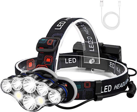 Hoofdlamp - Hoofdlamp LED oplaadbaar - Hoofdlampje - 8 LED-koplampen -  18000 lumen -... | bol