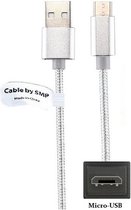 2 stuks 3,0 m Micro USB kabel. Metal laadkabel. Oplaadkabel snoer geschikt voor o.a. Philips MP3 GoGear Azure SA5AZU04WF/12, SA5AZU08KF/12